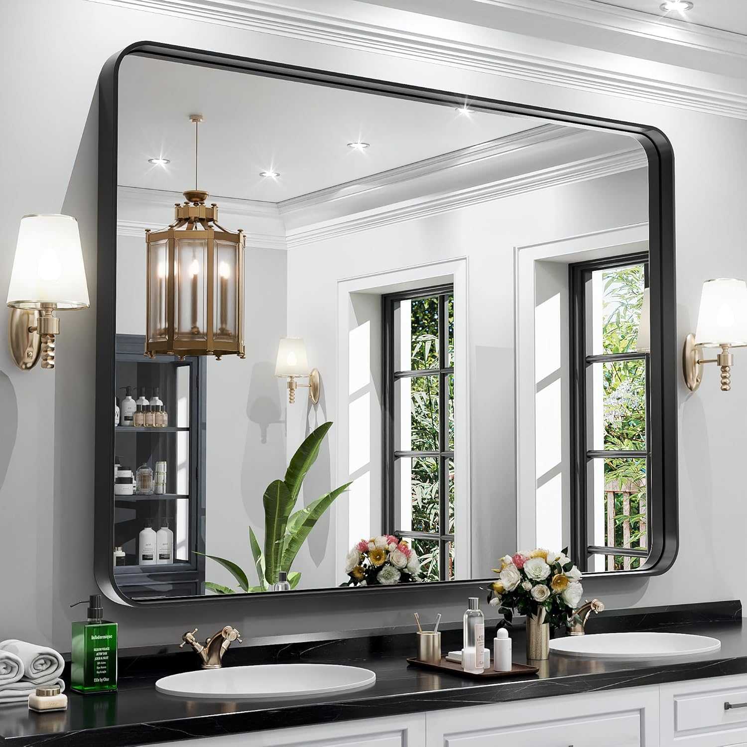 HASIPU Bathroom Mirror,Metal Framed Bath Mirror, Rectangle