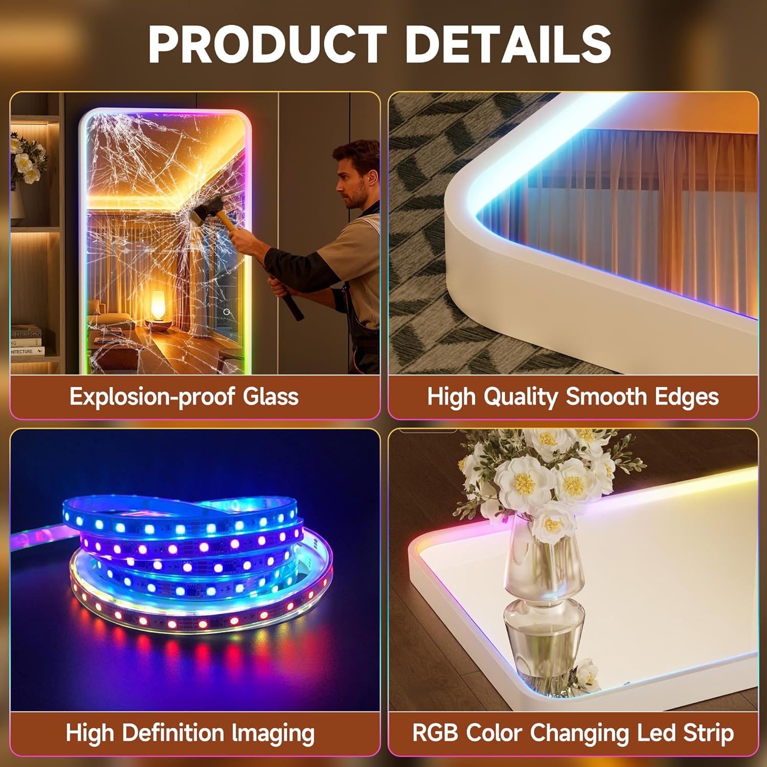 Hasipu LED Full Length Mirrors with Light and Bluetooth XX-RGB-GM