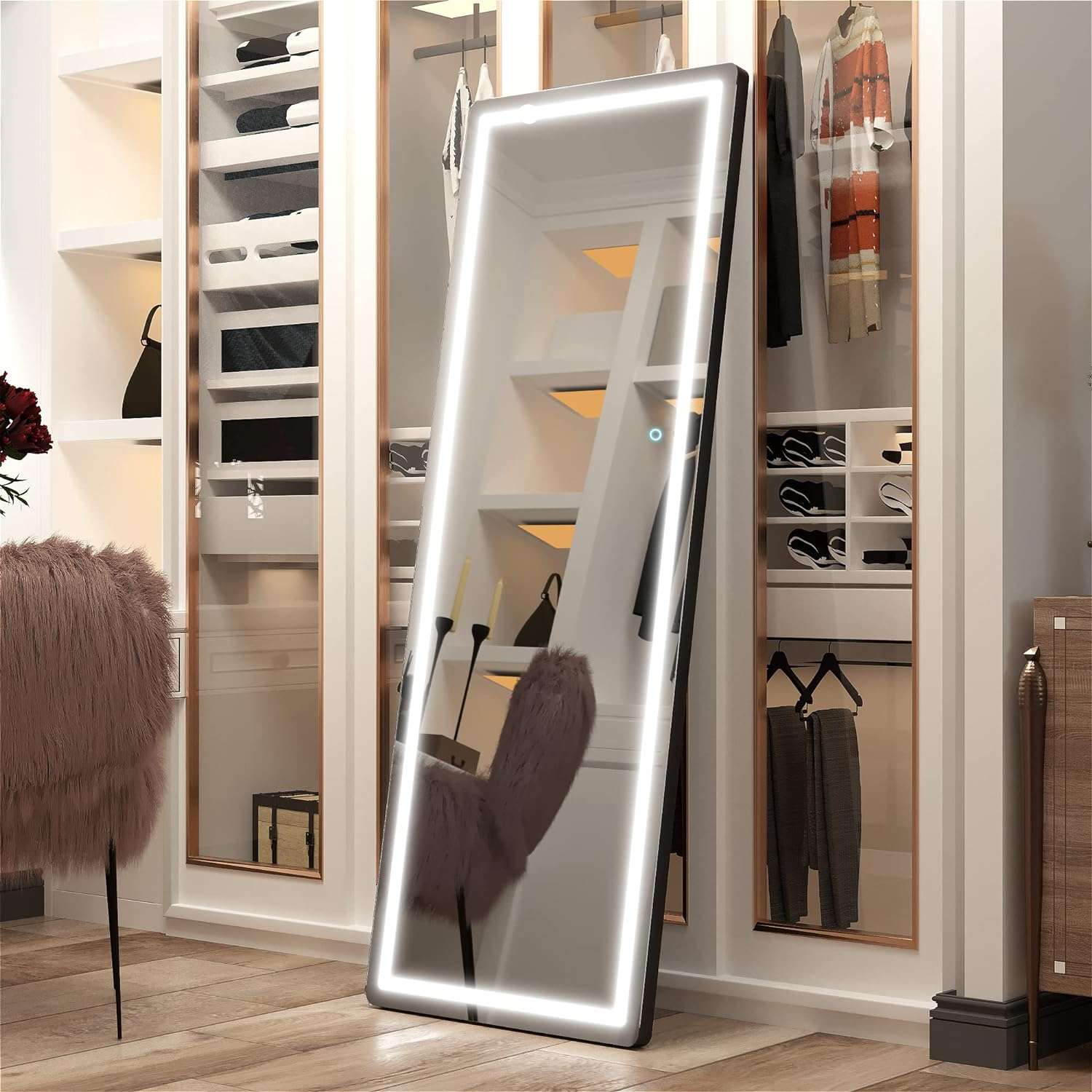 HAISPU Full Length Mirror, Lighted LED Door Mirror, Round Black