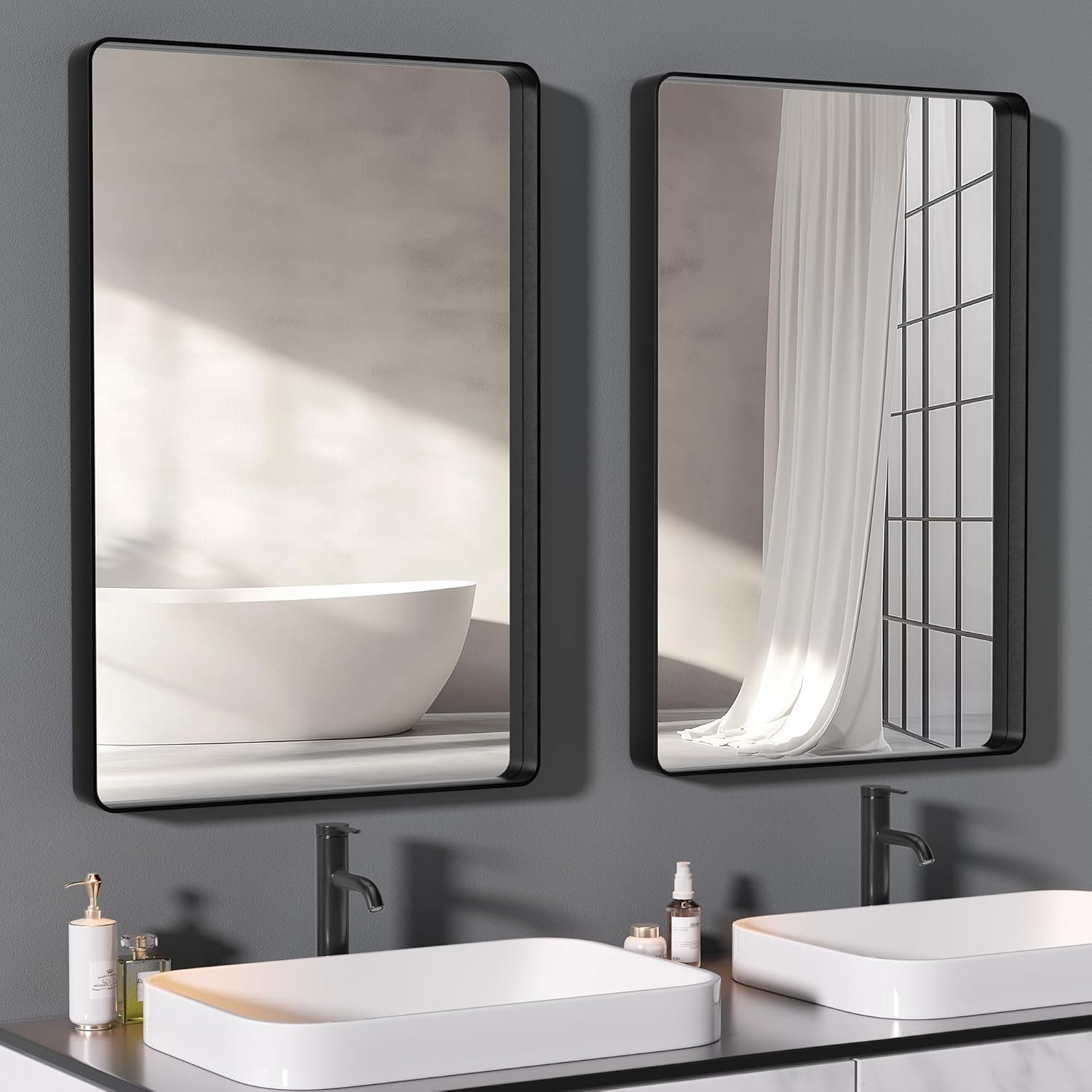 HASIPU Bathroom Mirror,Metal Framed Bath Mirror, Rectangle