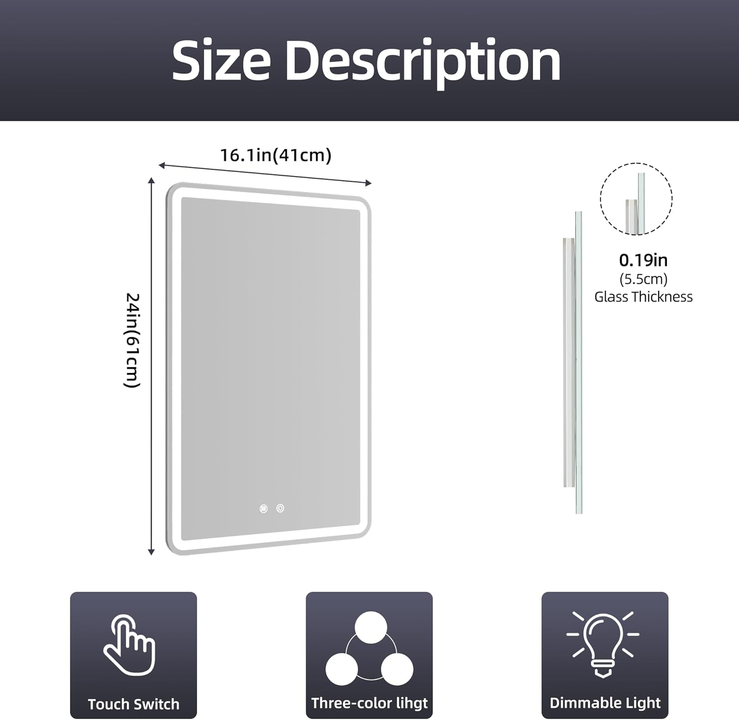 HASIPU Bathroom Mirror, LED Bathroom Mirror Lighted Mirror