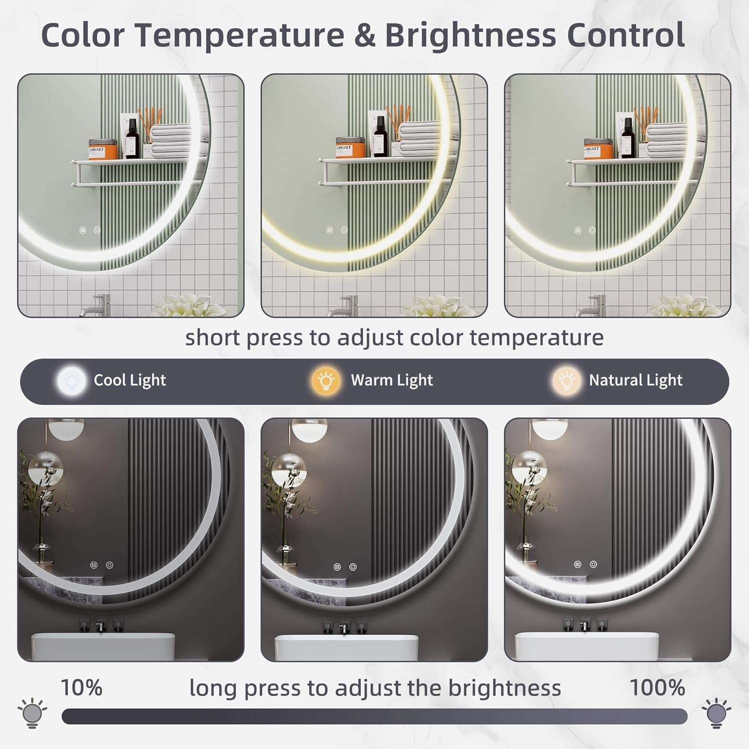 HASIPU Bathroom Mirror, LED Bathroom Mirror Lighted Mirror