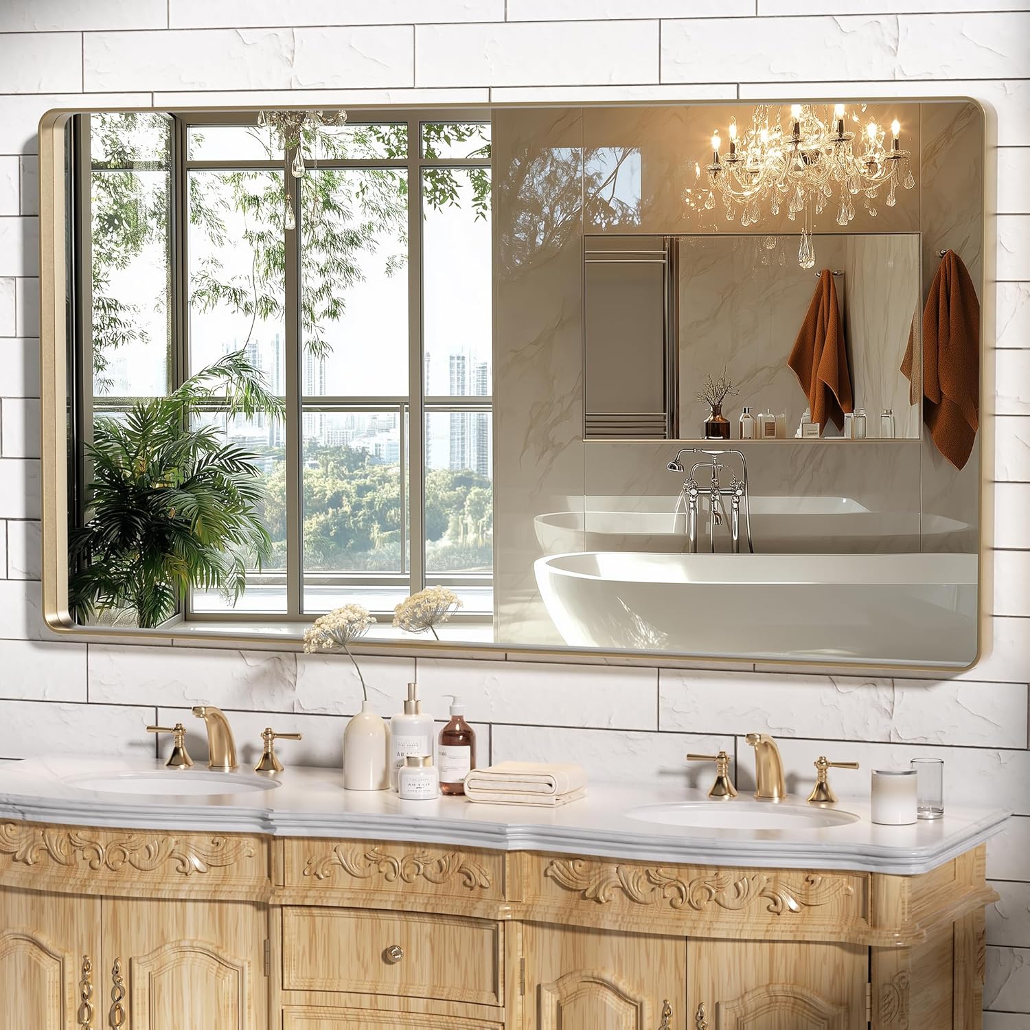 HASIPU Bathroom Mirror, Metal Framed Bathroom Mirror for Wall
