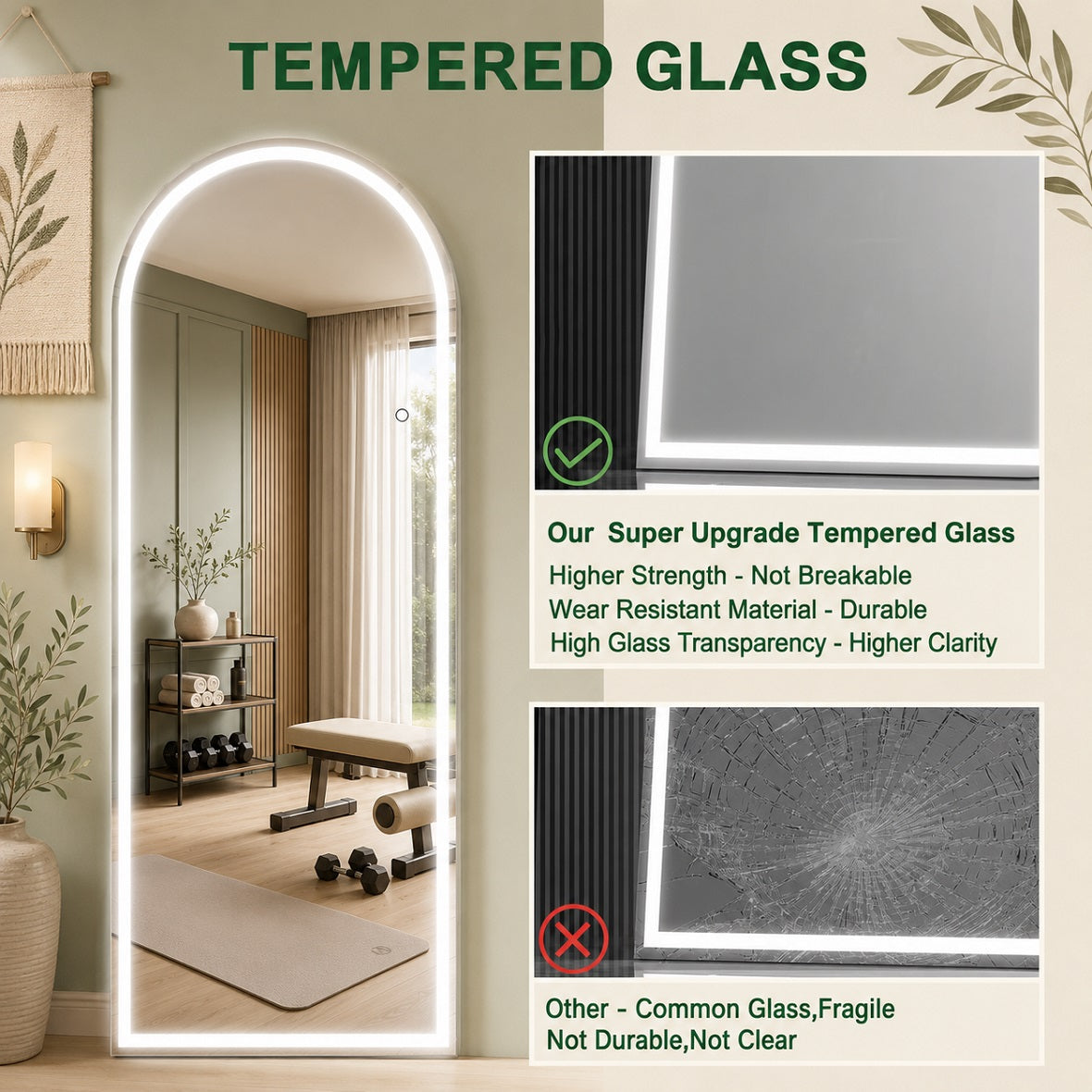 Hasipu Arched LED Full-Length Mirror with Aluminum Alloy Frame – KM-A