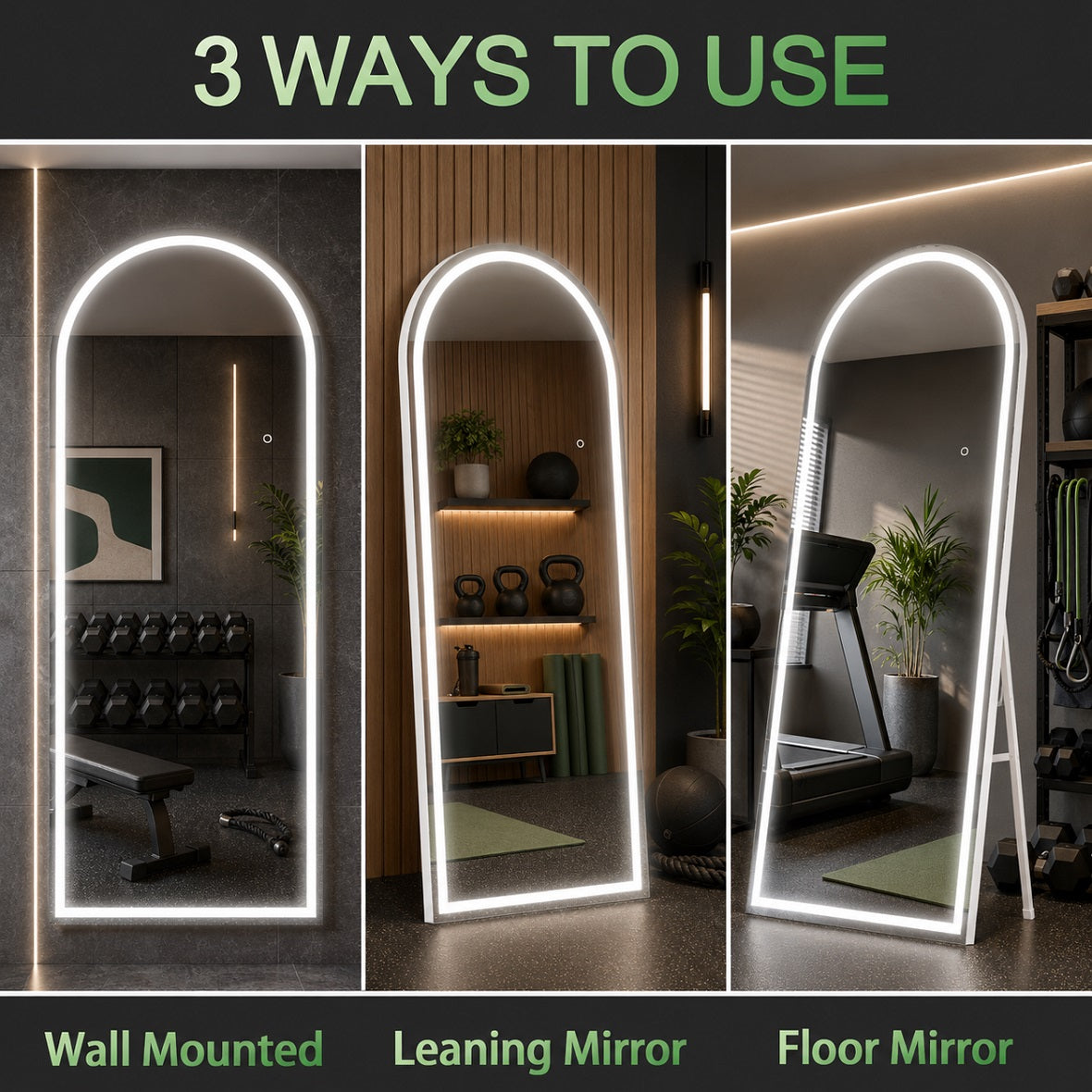 Hasipu Arched LED Full-Length Mirror with Aluminum Alloy Frame – KM-A