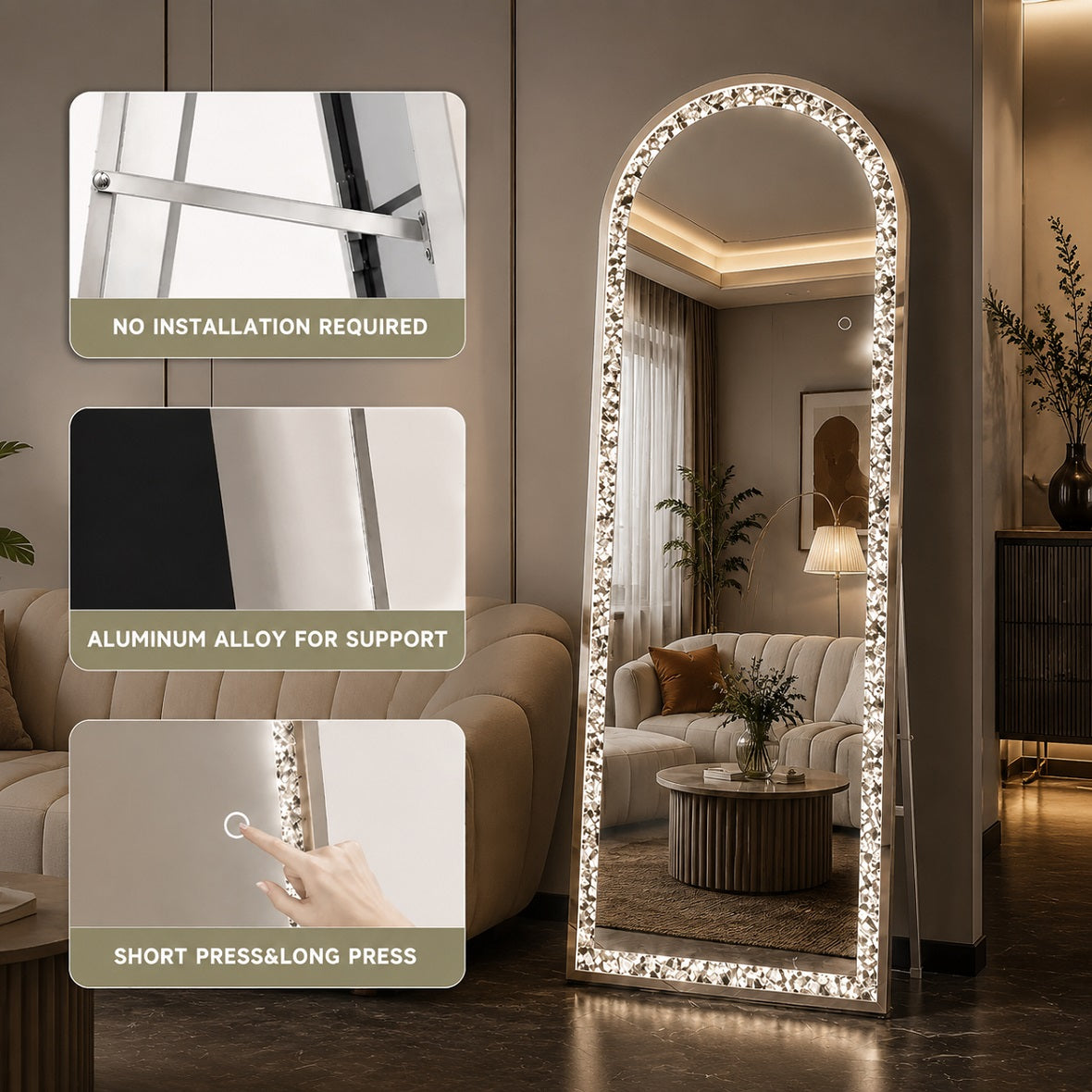Hasipu LED Diamond Full-length Mirror KM-DIAC-FLB