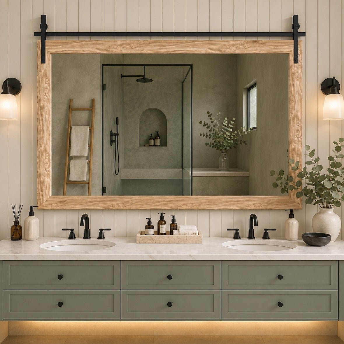 Hasipu Wood Framed Bathroom Mirror KM-Farm
