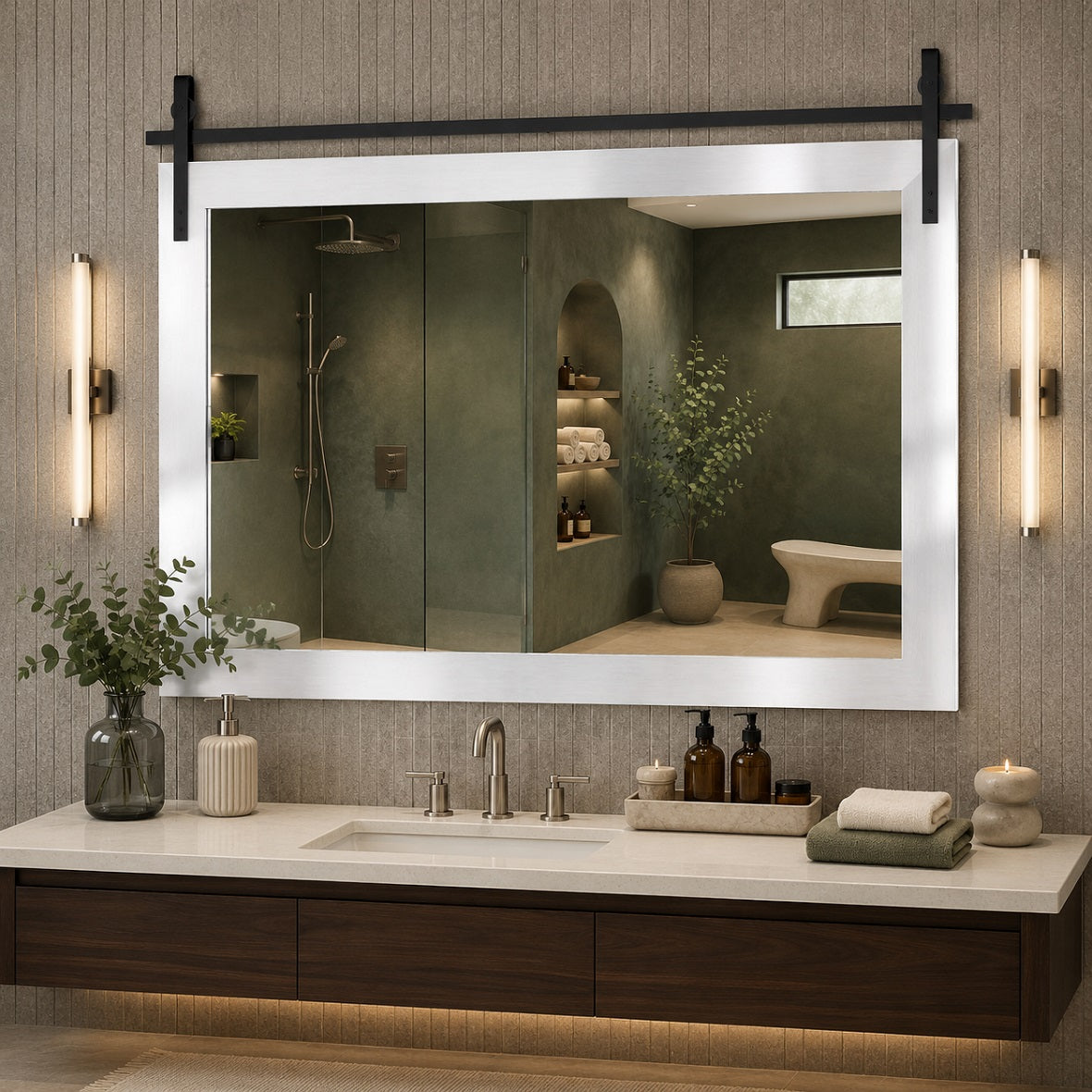 Hasipu Wood Framed Bathroom Mirror KM-Farm