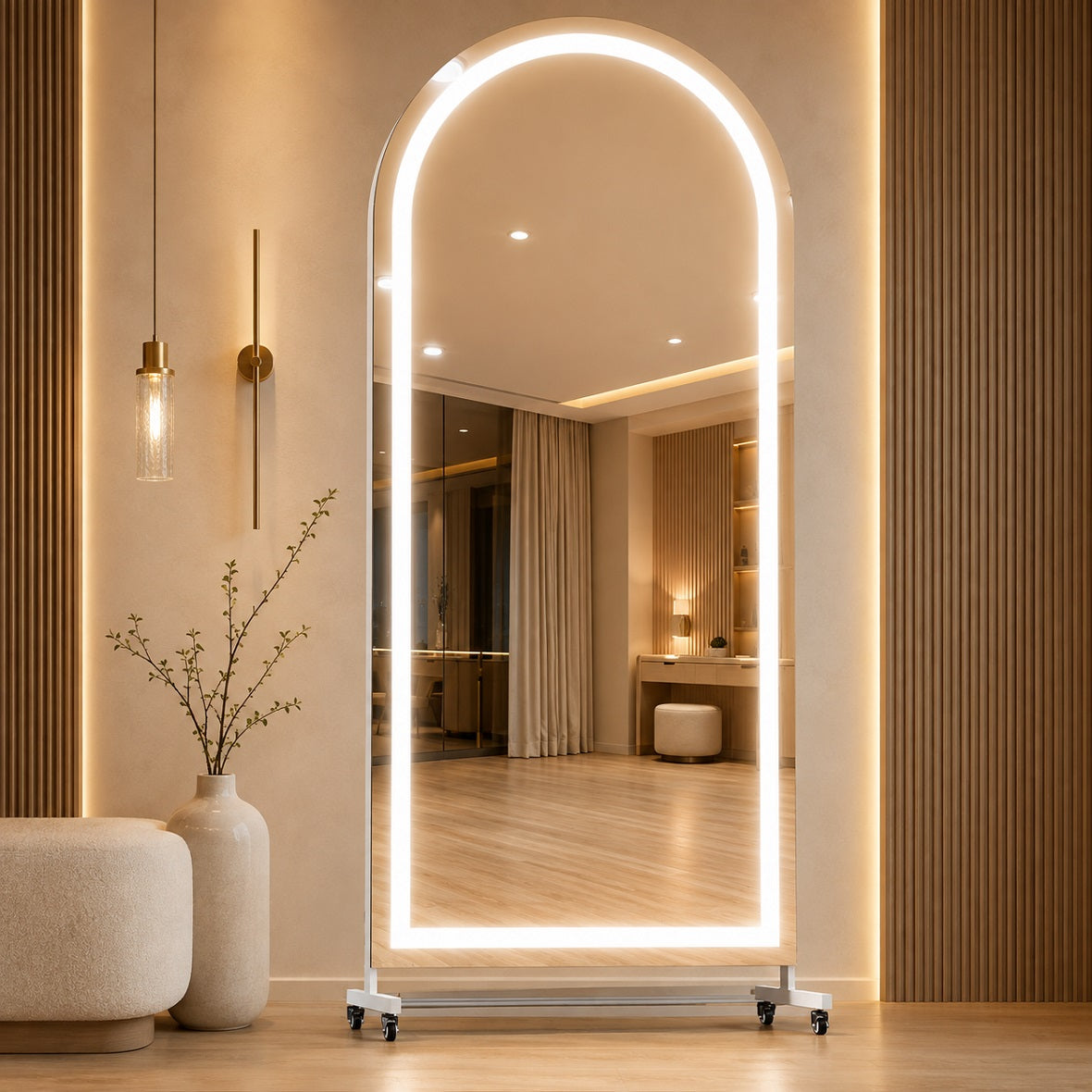 Hasipu Arched Full-Length Gym Mirror on Wheels with LED Lights – KM-MOVE-S