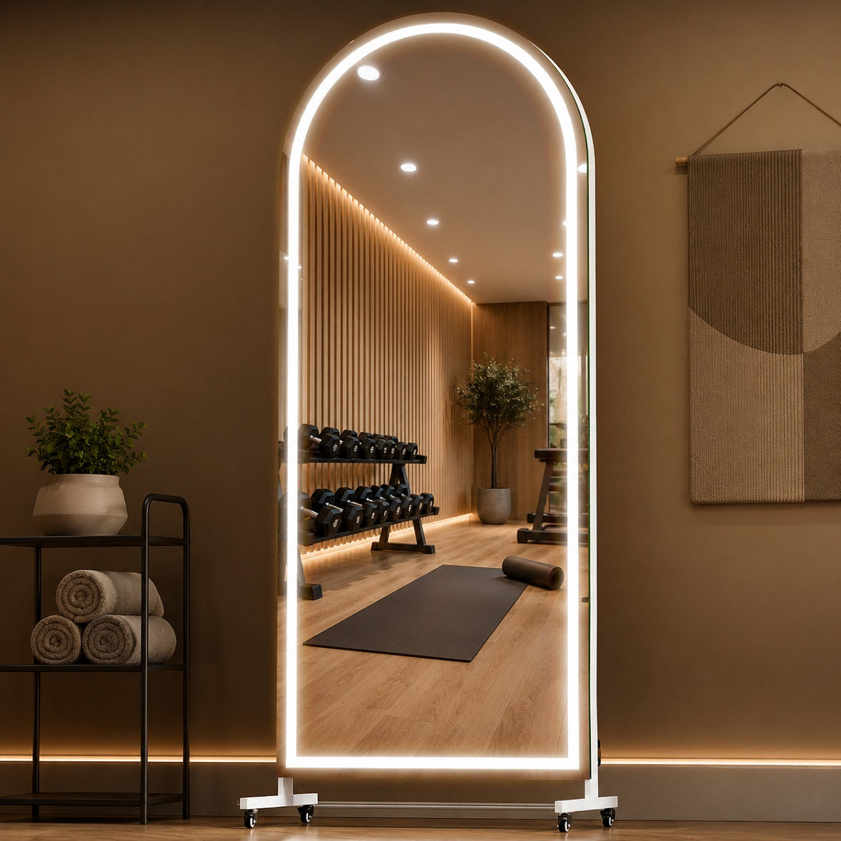 Hasipu Arched Full-Length Gym Mirror on Wheels with LED Lights – KM-MOVE-S