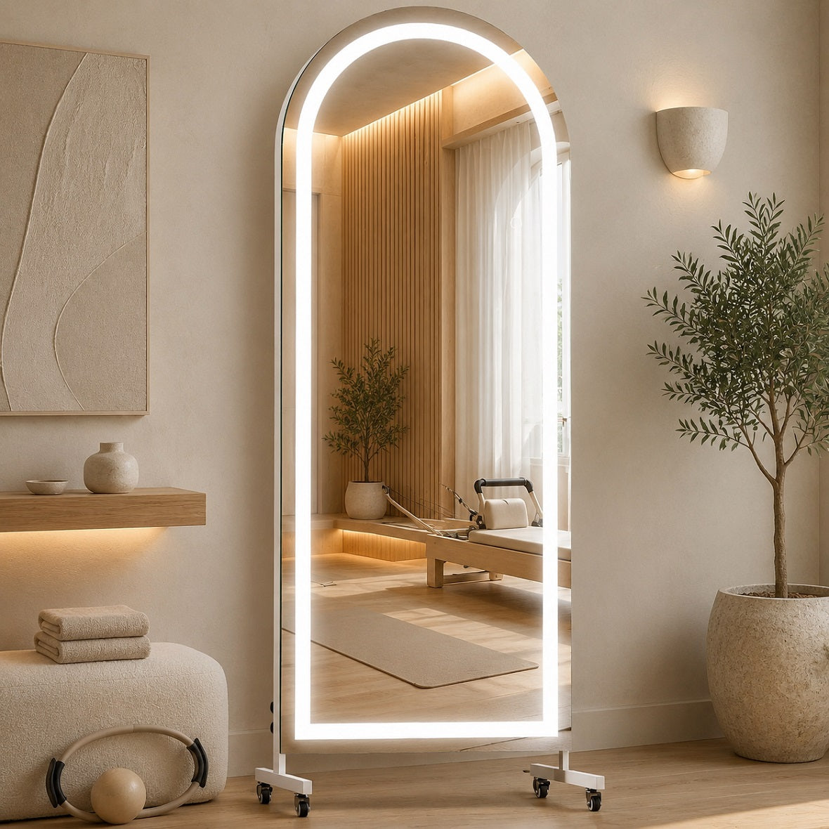 Hasipu Arched Full-Length Gym Mirror on Wheels with LED Lights – KM-MOVE-S