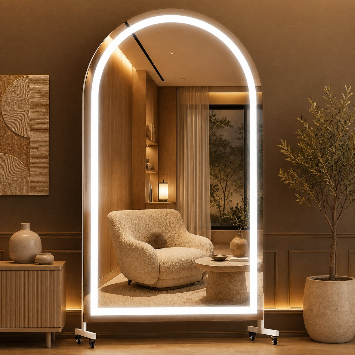 Hasipu Arched Full-Length Gym Mirror on Wheels with LED Lights – KM-MOVE-S