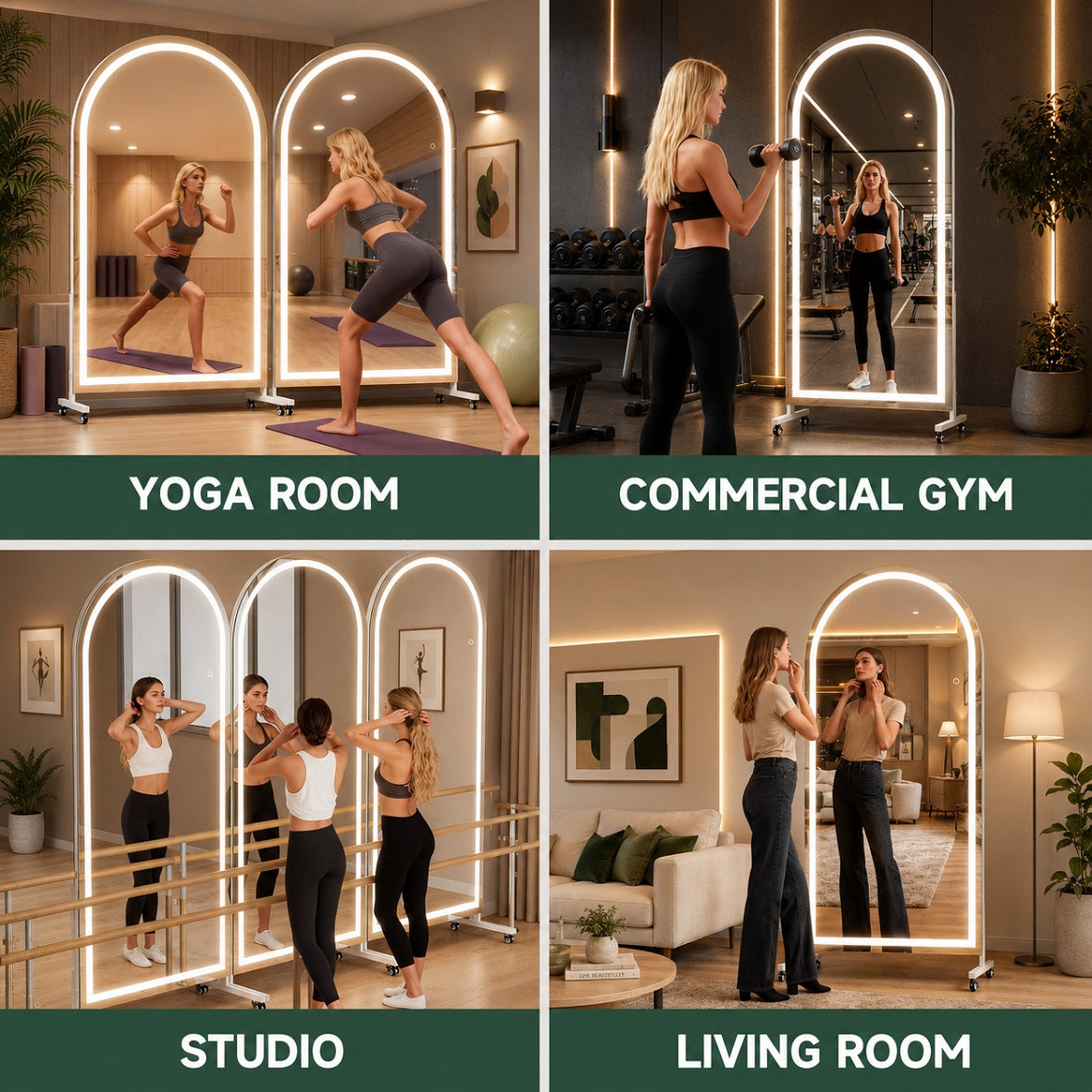 Hasipu Arched Full-Length Gym Mirror on Wheels with LED Lights – KM-MOVE-S