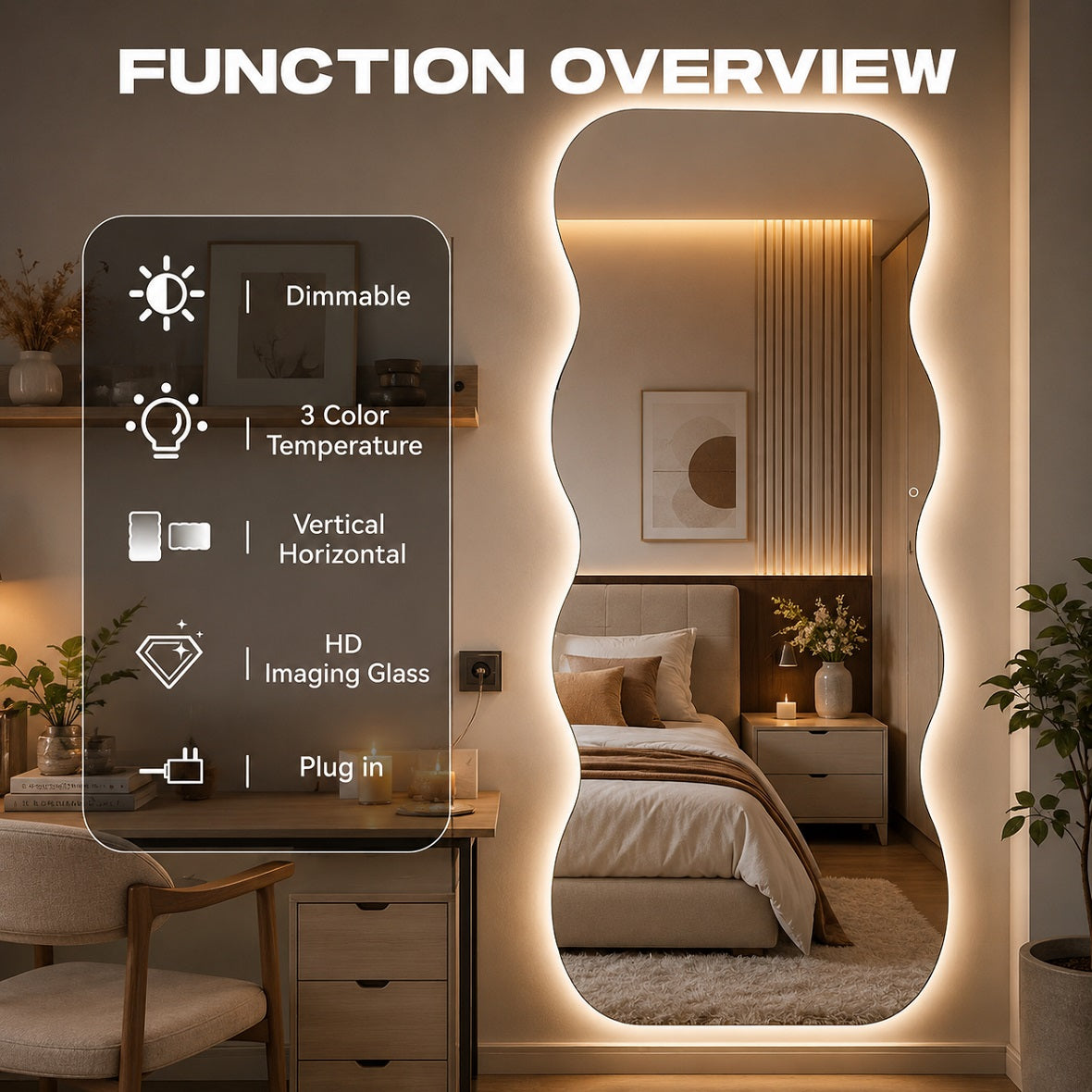 Hasipu Large Decorative Wall Mirror for Home Decor KM-QJ-WAVE