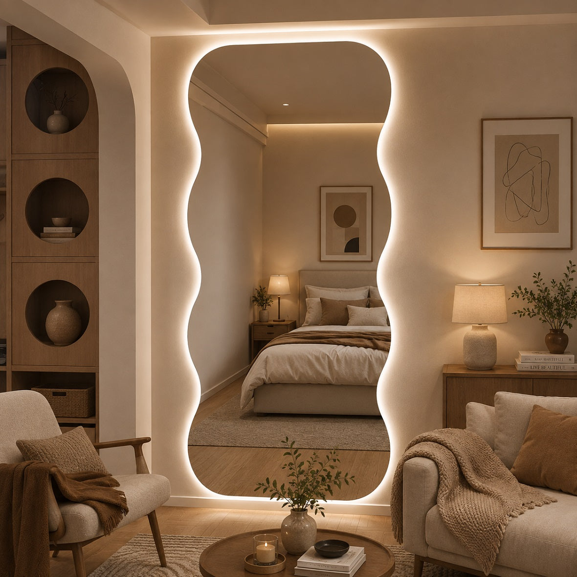 Hasipu Large Decorative Wall Mirror for Home Decor KM-QJ-WAVE