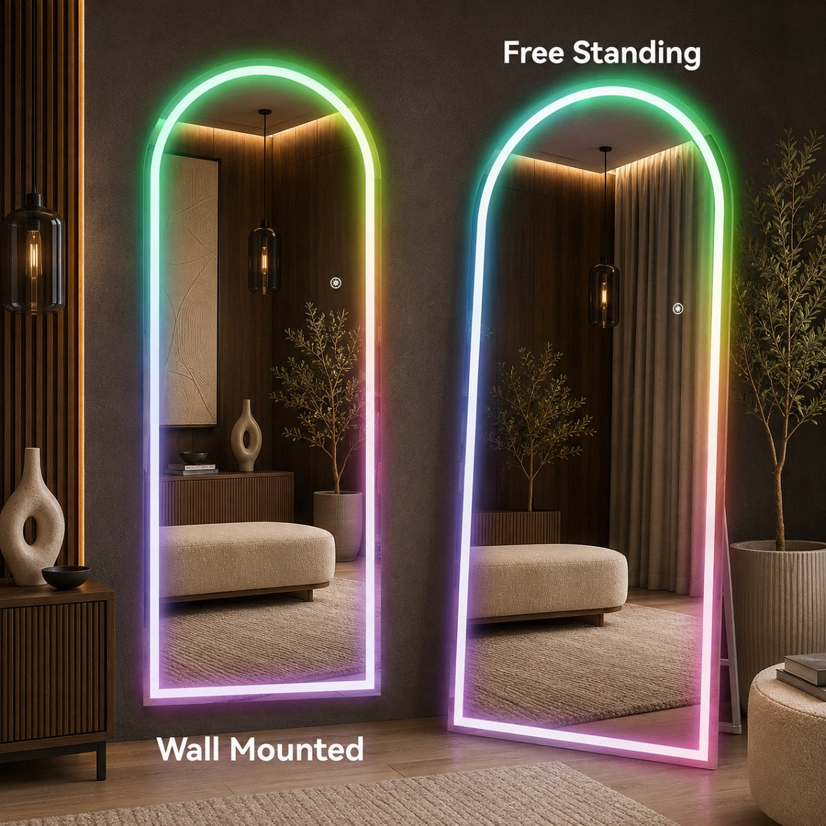 Hasipu Arched LED Full-Length Mirror with Lights and Bluetooth – KM-RGB-LDGX