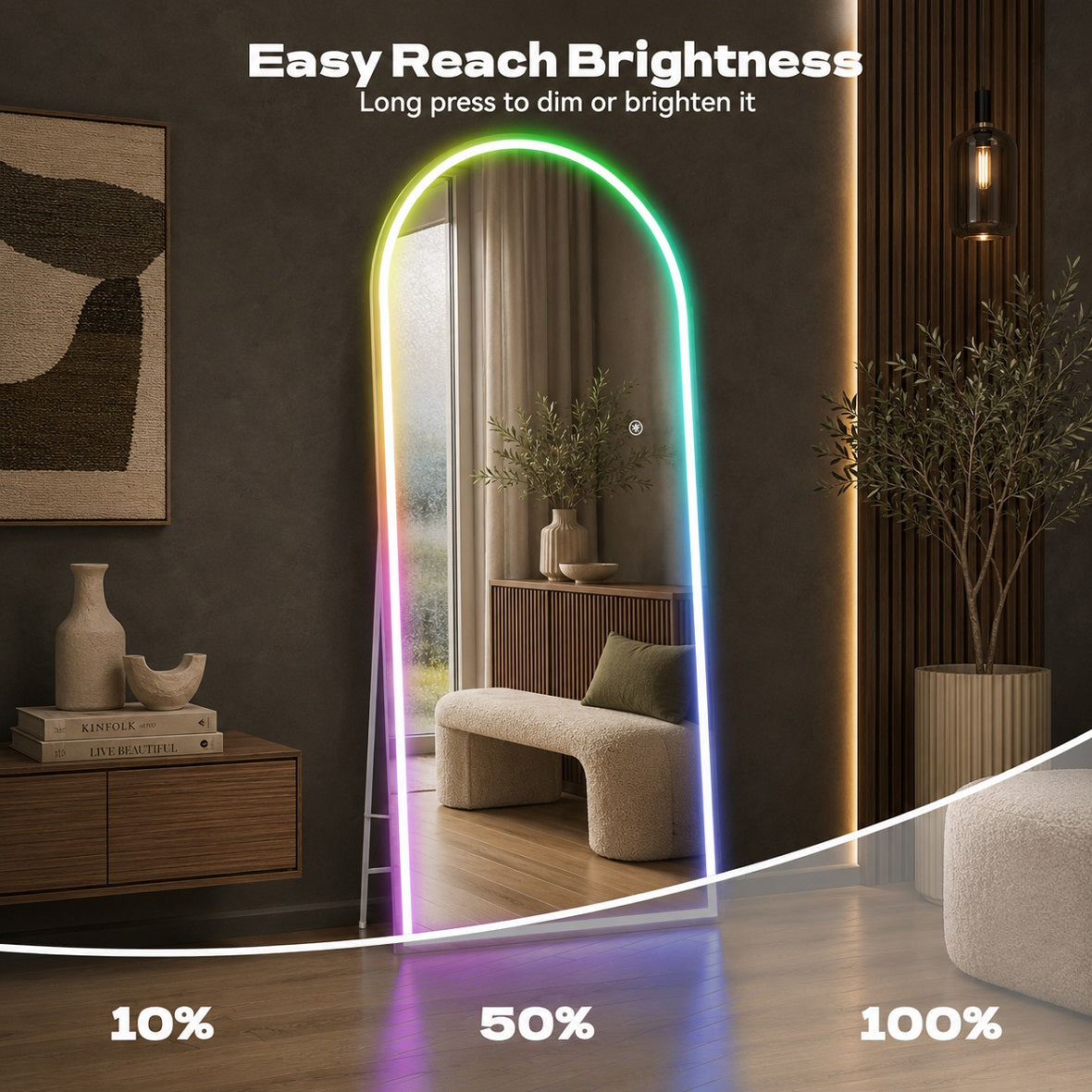 Hasipu Arched LED Full-Length Mirror with Lights and Bluetooth – KM-RGB-LDGX
