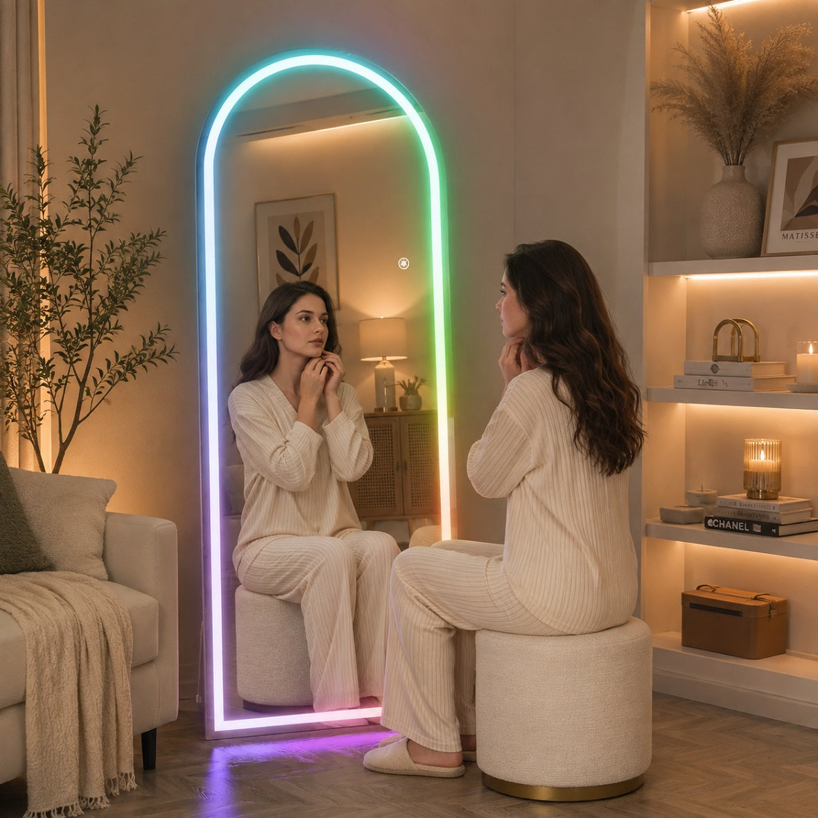 Hasipu Arched LED Full-Length Mirror with Lights and Bluetooth – KM-RGB-LDGX
