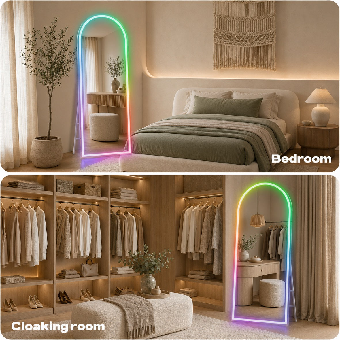 Hasipu Arched LED Full-Length Mirror with Lights and Bluetooth – KM-RGB-LDGX