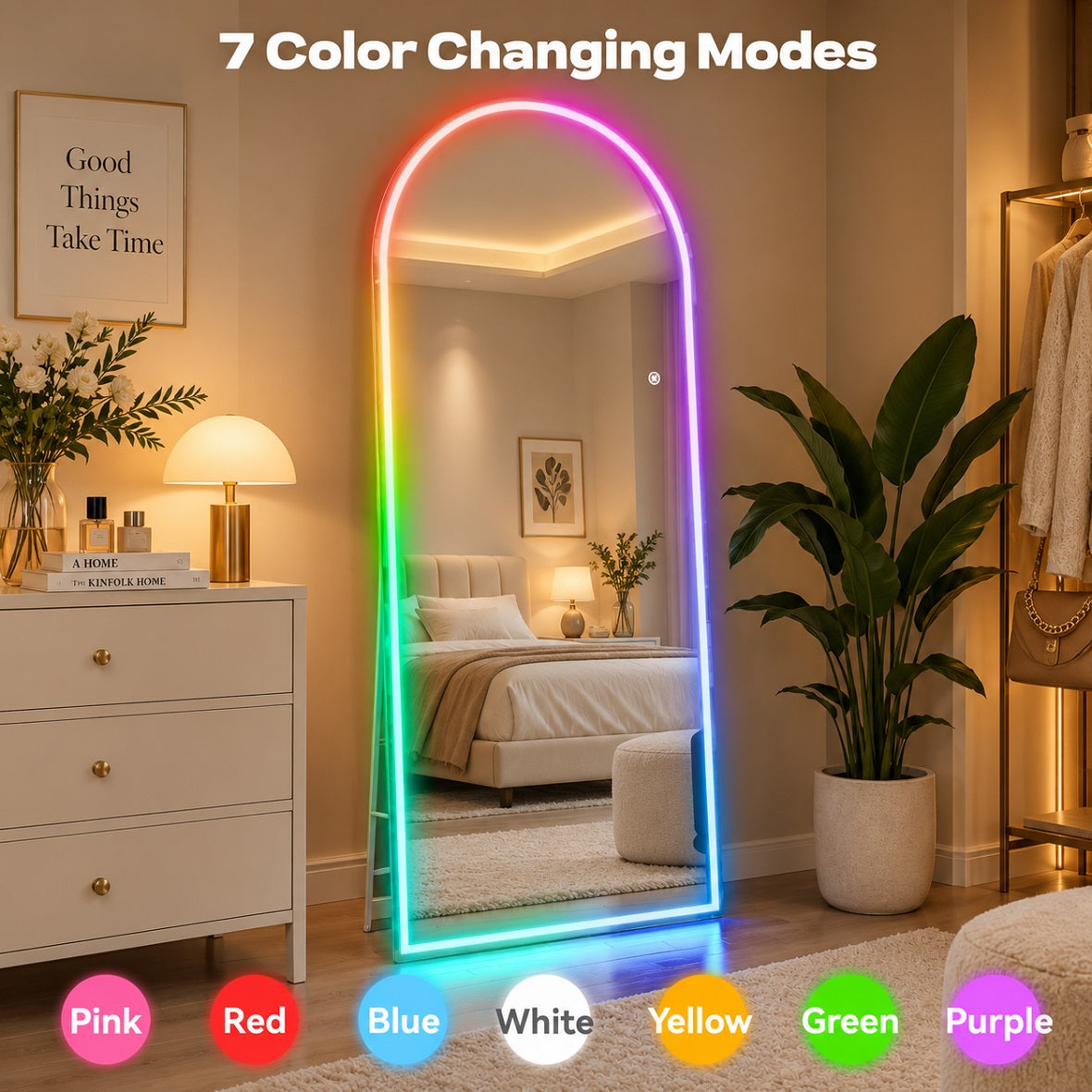 Hasipu Arched LED Full-Length Mirror with Lights and Bluetooth – KM-RGB-LDGX