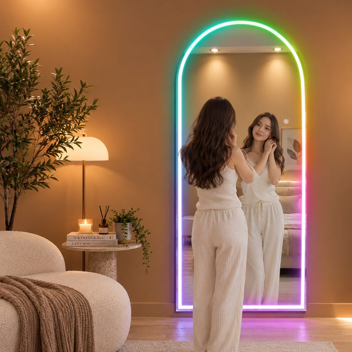Hasipu Arched LED Full-Length Mirror with Lights and Bluetooth – KM-RGB-LDGX
