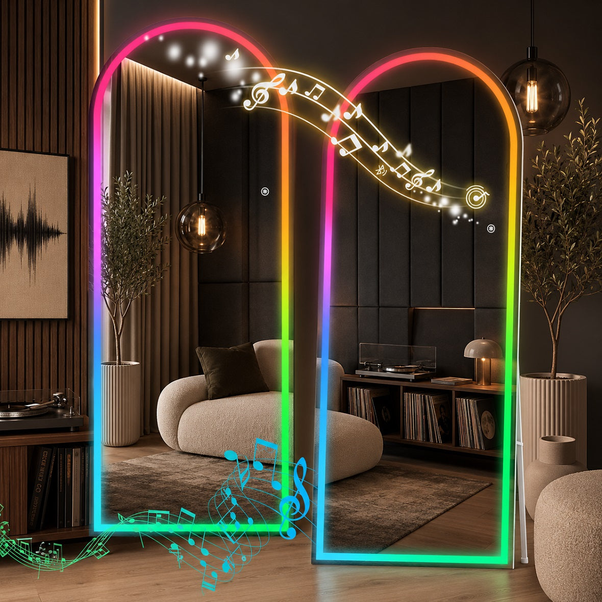 Hasipu Arched LED Full-Length Mirror with Lights and Bluetooth – KM-RGB-LDGX