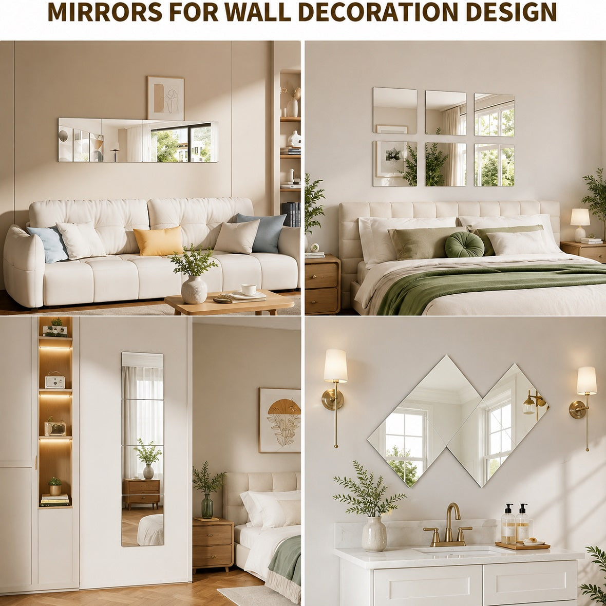 Hasipu Frameless Glass Mirrors Tiles for Flexible Wall Design KM-WALL