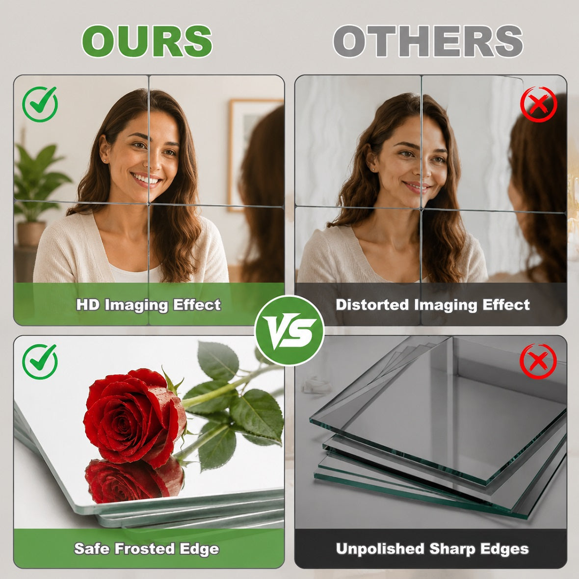 Hasipu Frameless Glass Mirrors Tiles for Flexible Wall Design KM-WALL