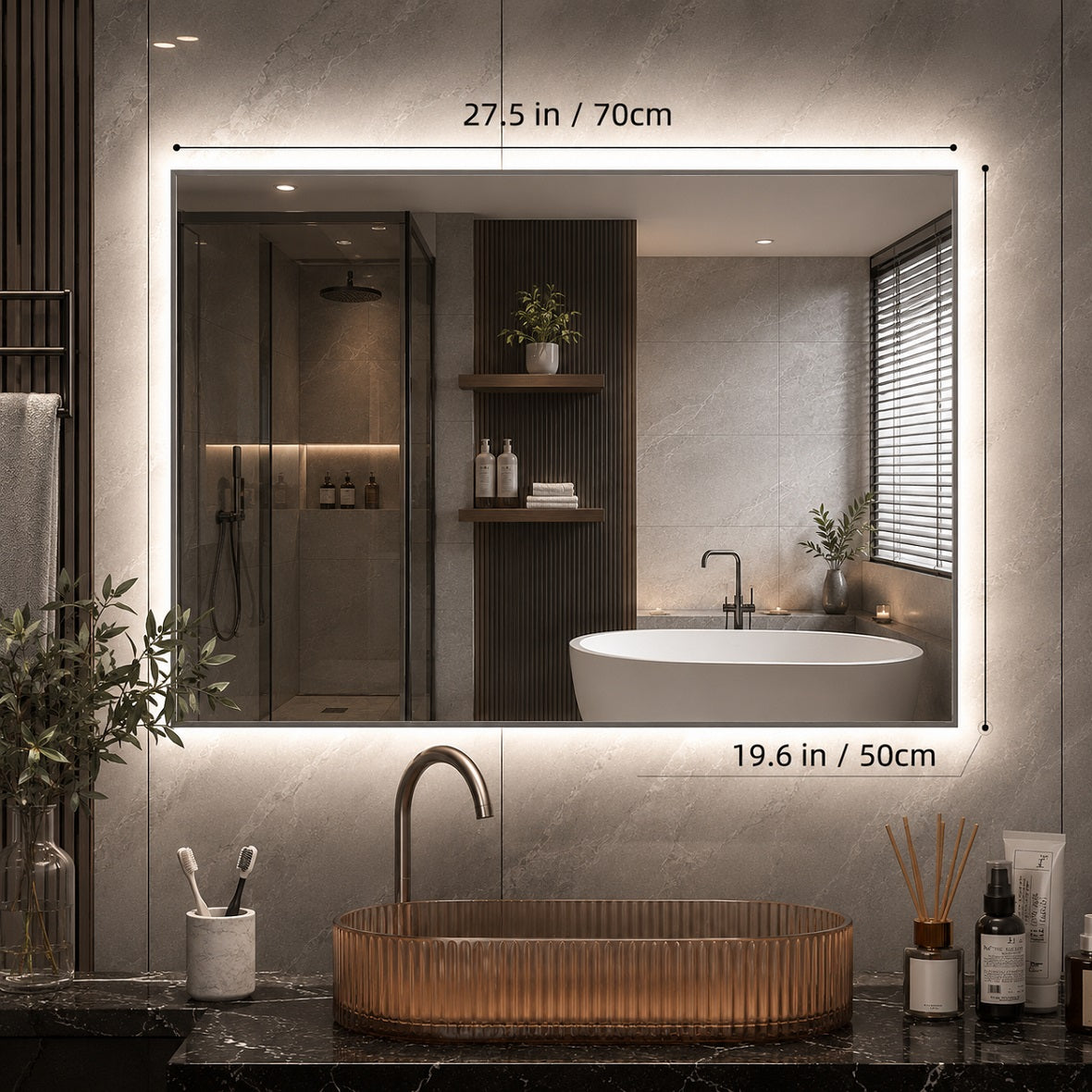 Hasipu Frameless Bathroom Mirror with Lights KM-WKDJ