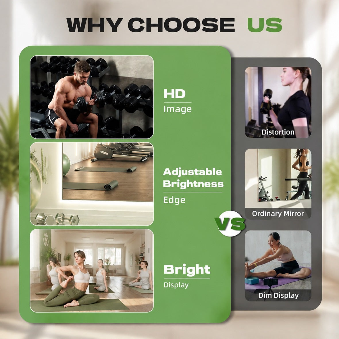Hasipu Large Frameless Mirror with Lights For Home Gyms KM-WKDJ