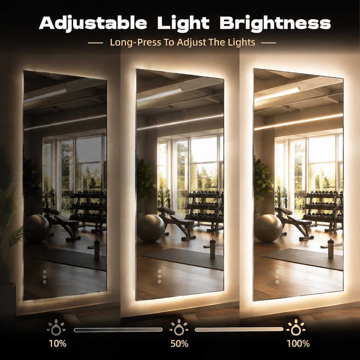 Hasipu Large Frameless Mirror with Lights For Home Gyms KM-WKDJ