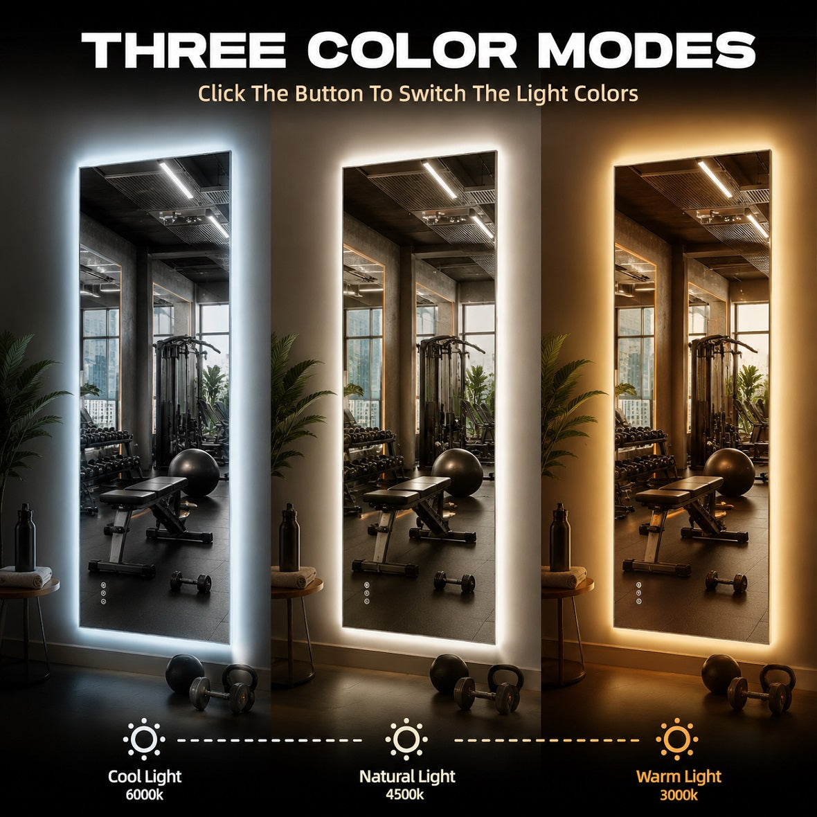 Hasipu Large Frameless Mirror with Lights For Home Gyms KM-WKDJ