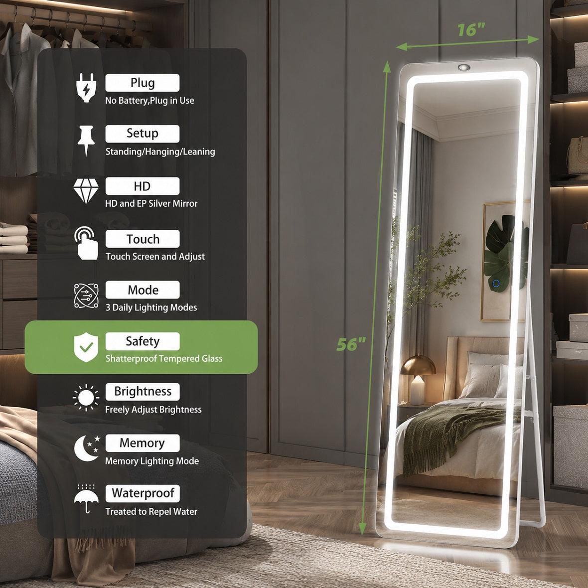 Hasipu LED Full Length Mirrors with Light LD002