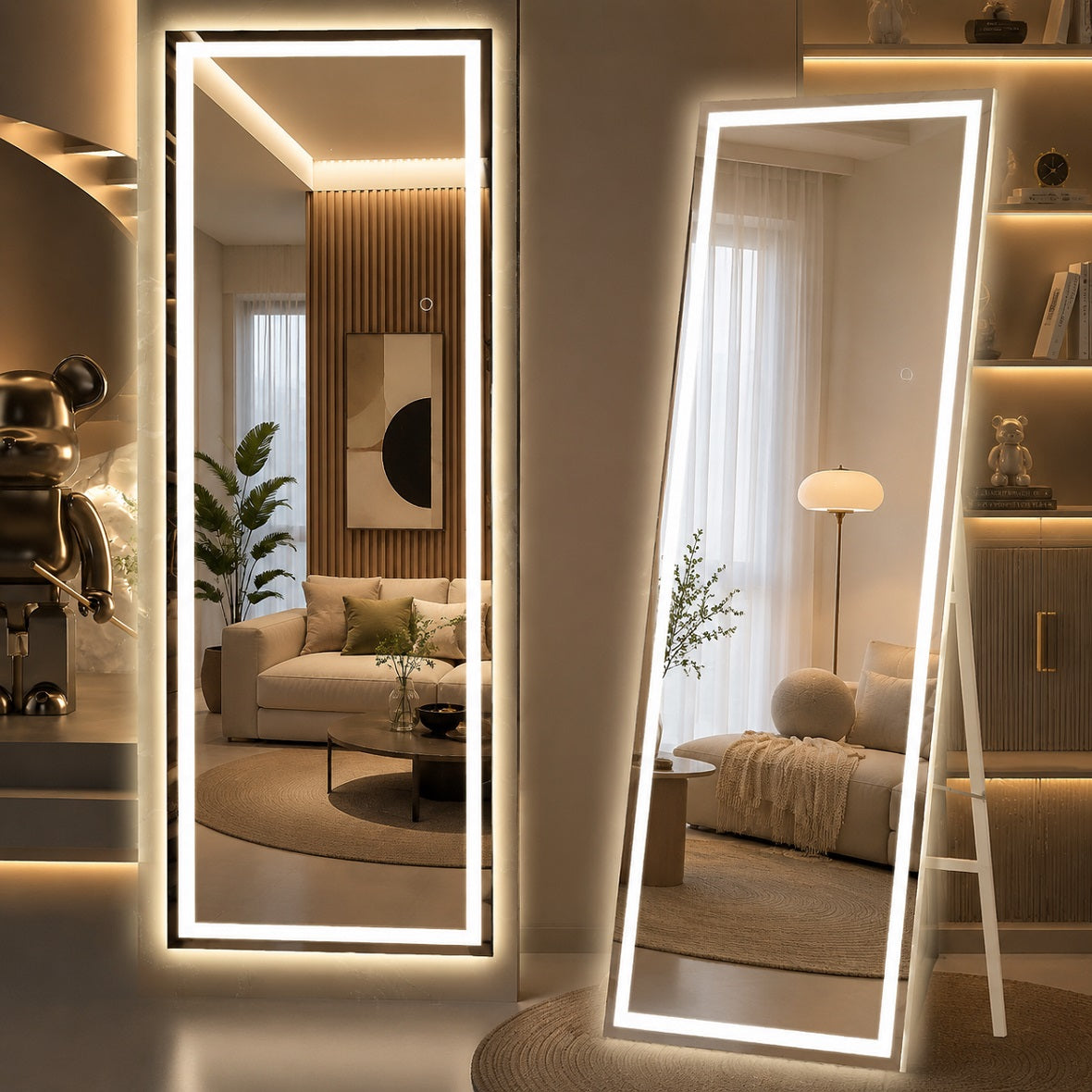 Hasipu LED Full Length Mirror with Lights, Dimmable Standing Floor Mirror LD007
