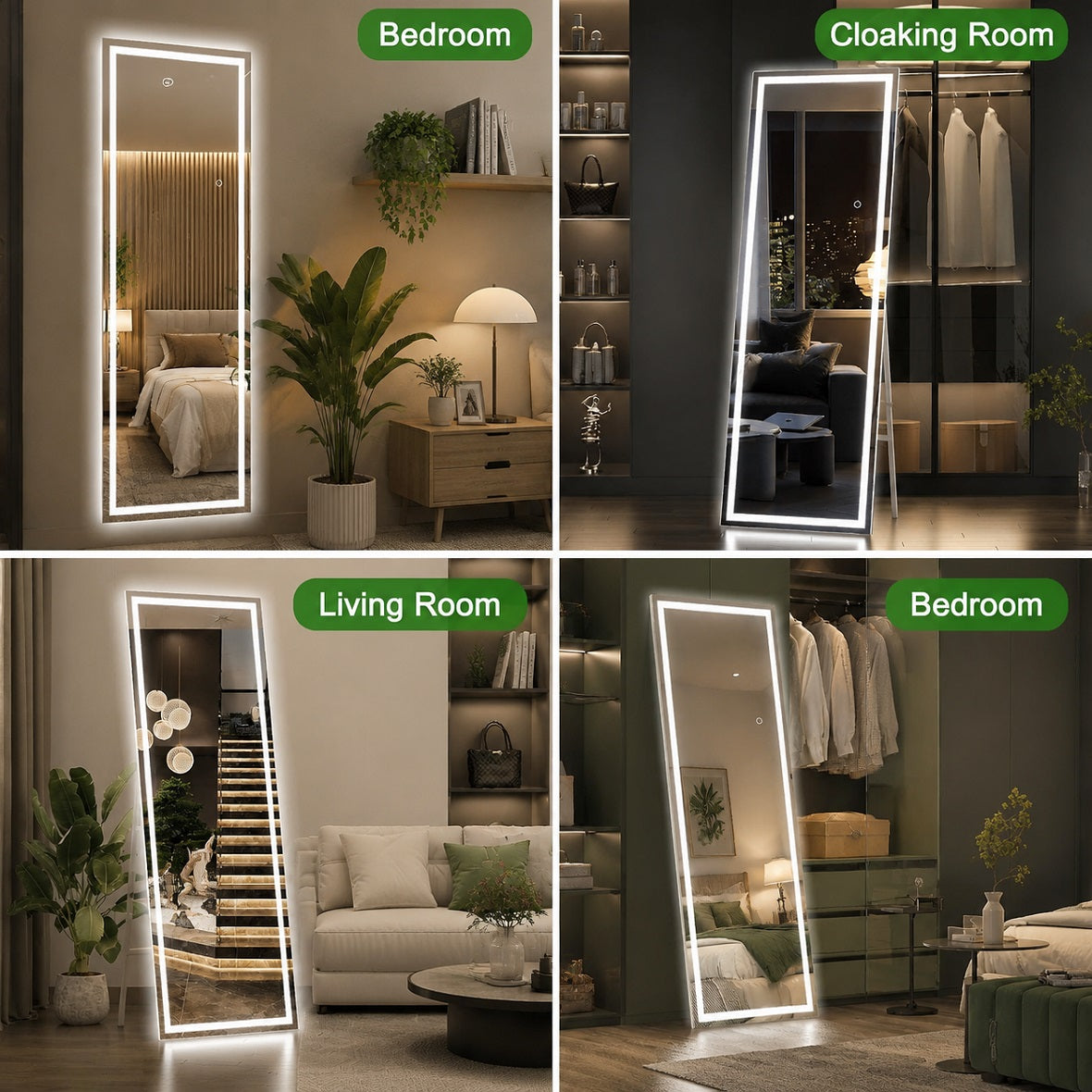 Hasipu LED Full Length Mirror with Lights, Dimmable Standing Floor Mirror LD007