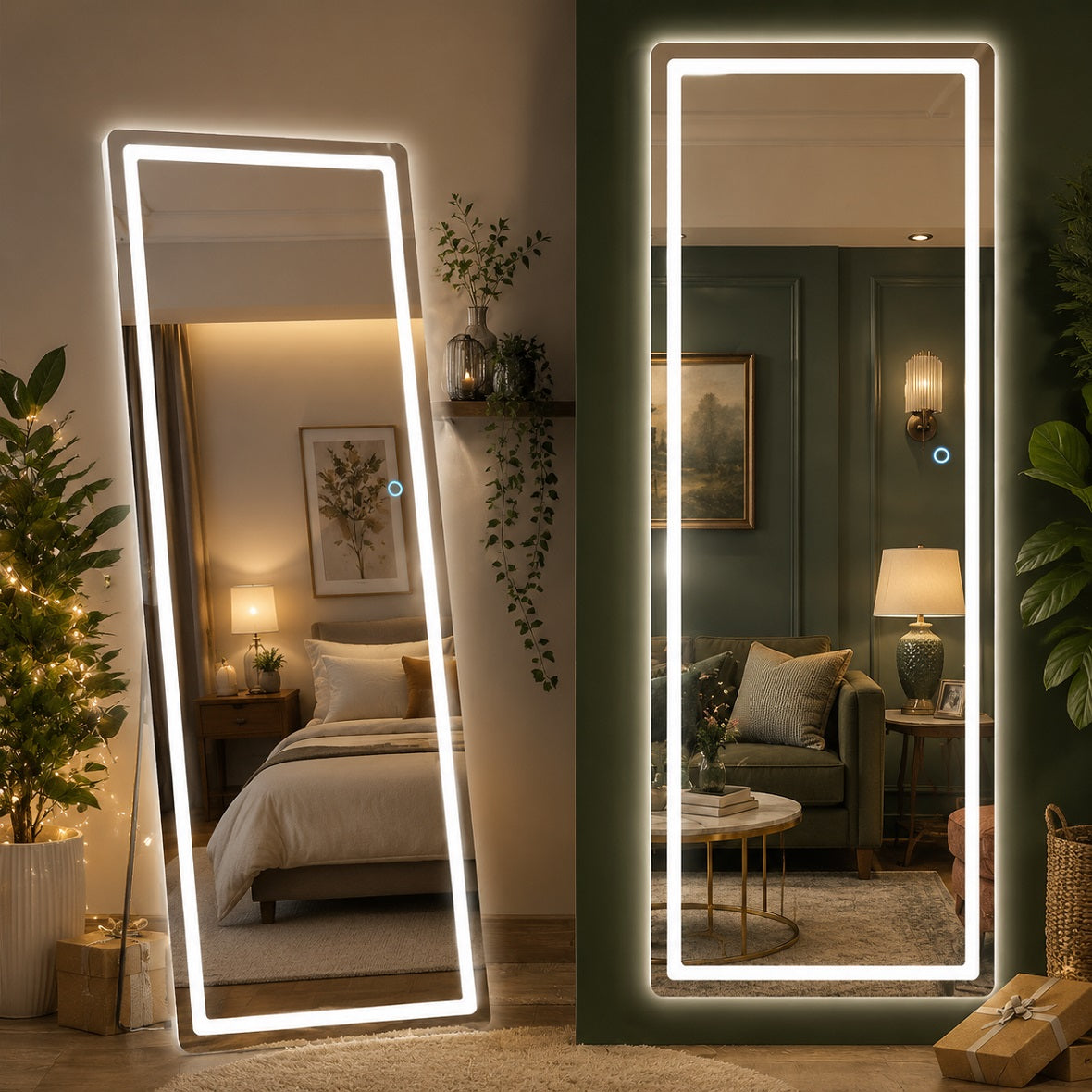 Hasipu LED Full Length Mirror with Lights, Dimmable Standing Floor Mirror LD007