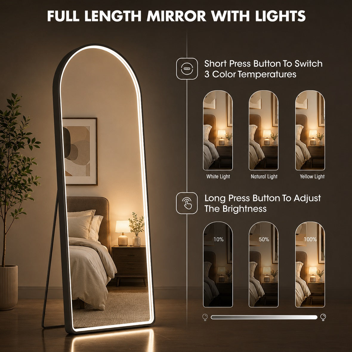Hasipu Arched LED Full Length Mirrors with Light XX-LDGXCG