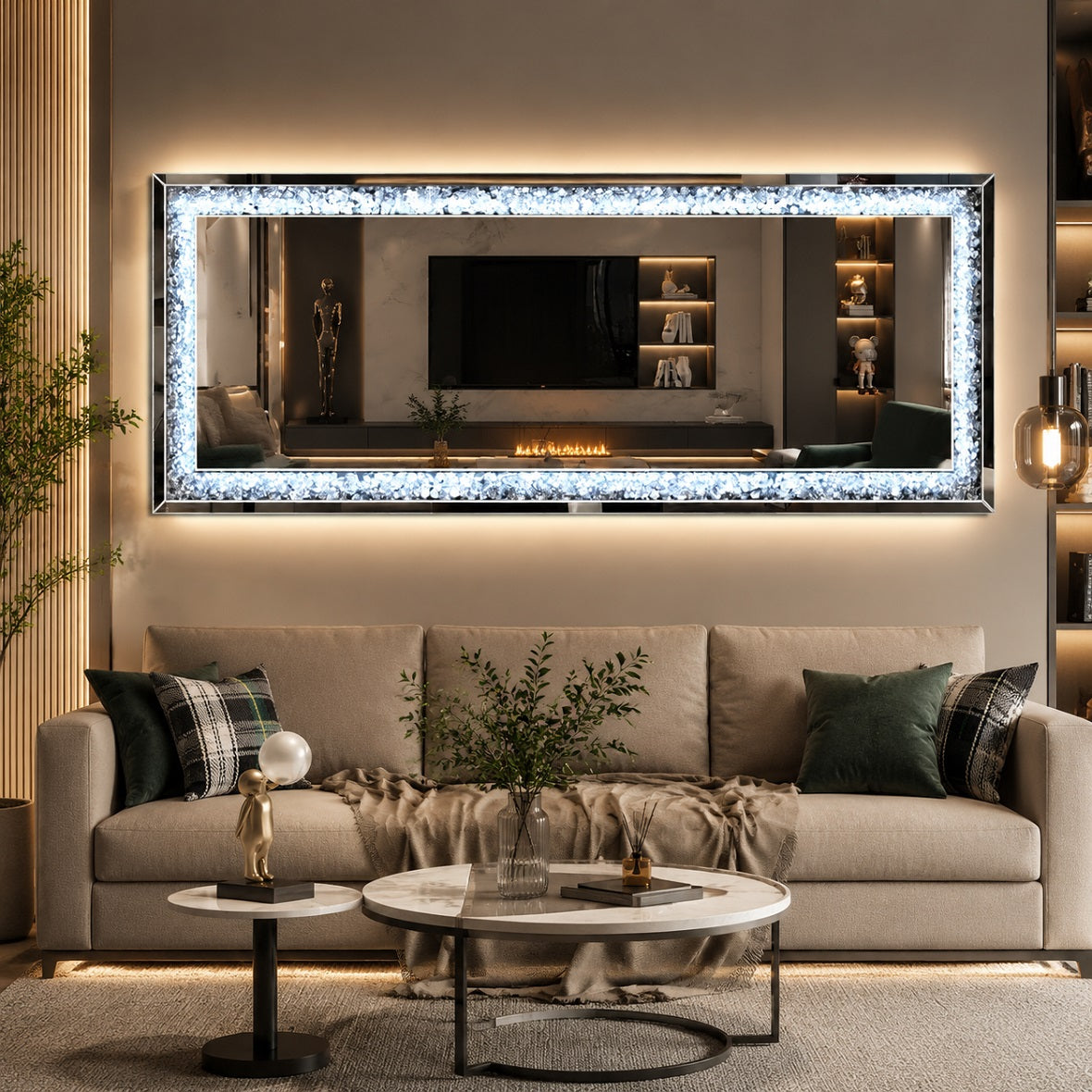 Hasipu Rectangle LED Diamond Full Length Mirror with Crystal Crush Diamond Design