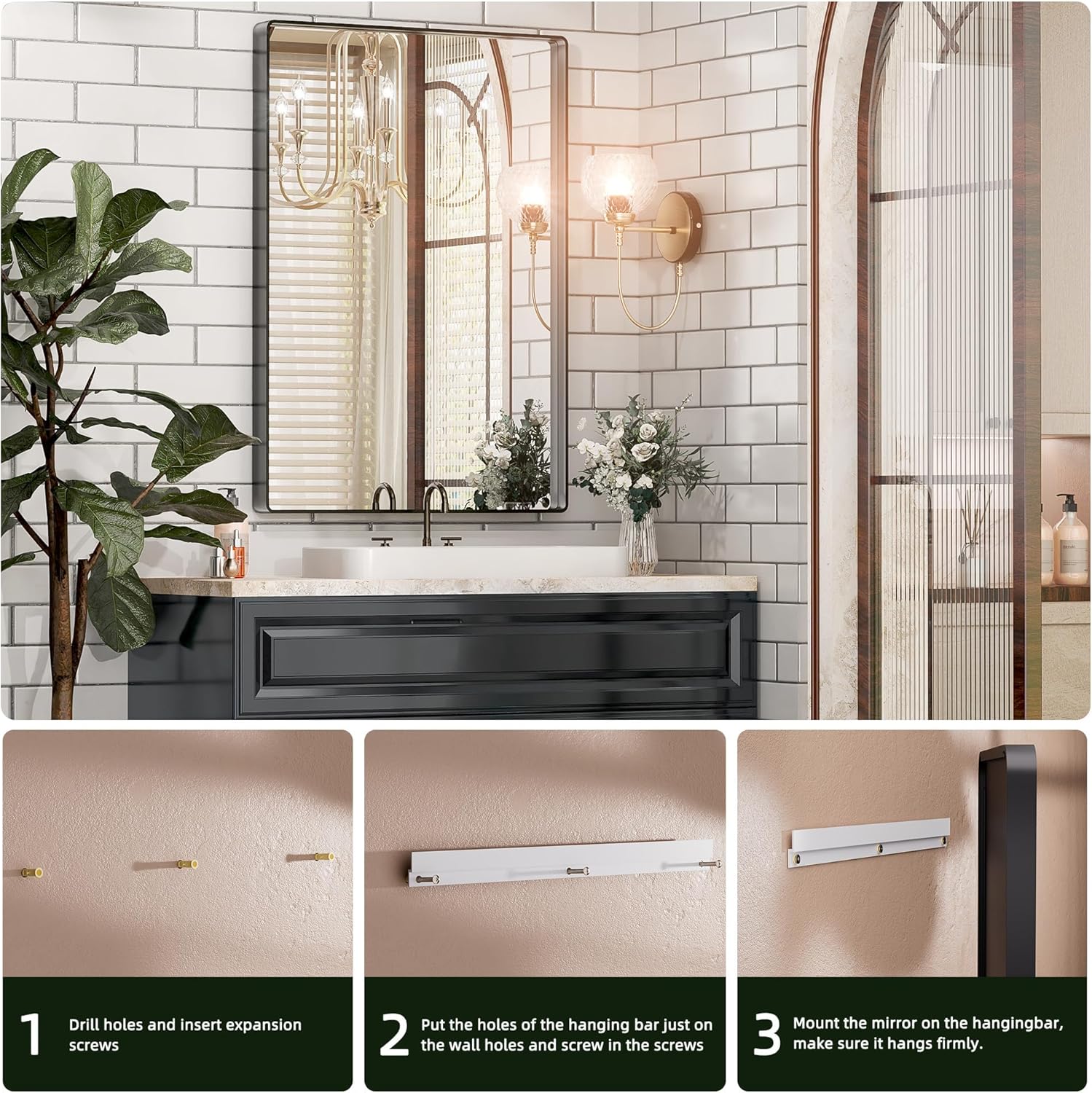 HASIPU Bathroom Mirror, Wall Makeup Mirror, Vanity Mirror for Bathroom