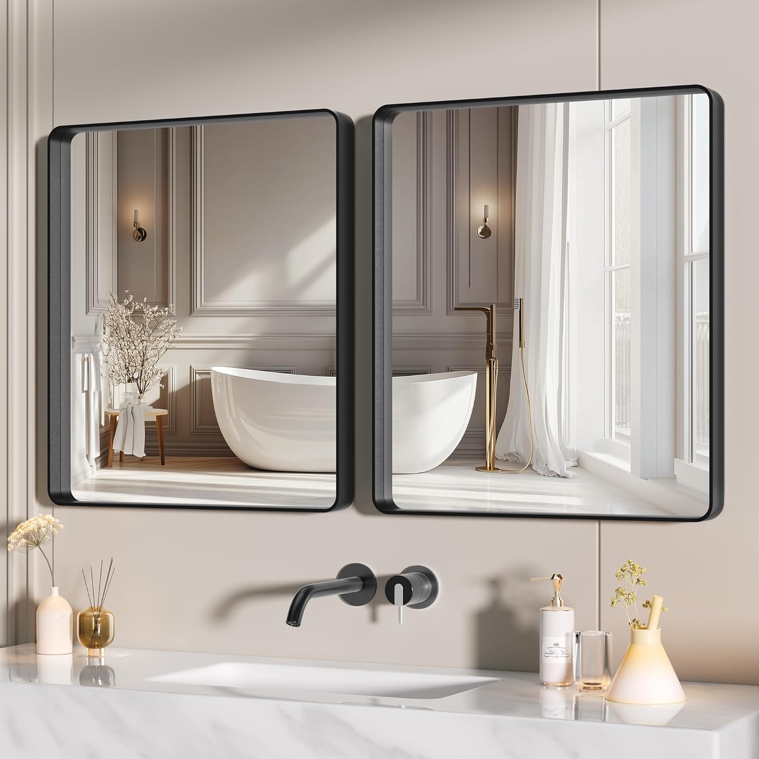 HASIPU Bathroom Mirror,Metal Framed Bath Mirror, Rectangle